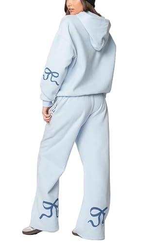 Pivanzore Polka Dot Sweat Set for Women Two Piece Bow Print Tracksuit Long Sleeve Hoodie Wide Leg Sweatpants 2 Piece Outfits - Image 1