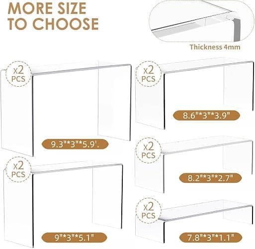 Anglelife 10 Pcs 2 Set 5 Size Large Acrylic Risers, (7”L~8”L~9”L) Rectangular Clear Risers Display Shelves, Transparent Acrylic Risers for Decor, Cupcake Candy Shoe Showcase Stands thumbnail 3