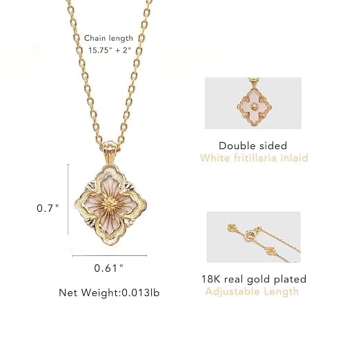 Gold Clover Necklace for Women, Double-Sided Pendant by 18K Gold-plated inlaid Natural Stone Pendant Necklace,Turquoise/Malachite/Black Onyx Stone/White Mother of Pearl,Jewelry Gift for Women thumbnail 3
