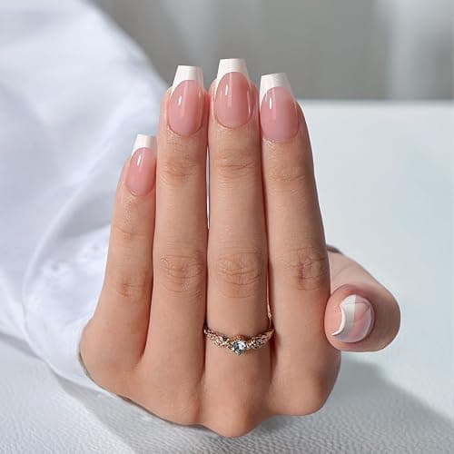 BTArtboxnails XCOATTIPS French Tip Press on Nails - Short Coffin Nail Tips with Nail Gel, French Protecing Duo, Nail Lamp, All in One Soft Gel Fake Nail Gel Extension Kit thumbnail 3