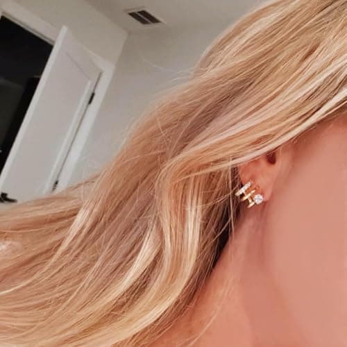 Obidos 14K Gold Plated Triple Huggie Illusion Stud Earrings | Double Huggie Hoop Earrings for One Hole | Gold Hoop Earrings for Women | Drop earrings thumbnail 4