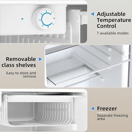 Antarctic Star 2.6 Cu.Ft.Compact Refrigerator with Freezer, Mini Fridge Single Door with Adjustable Thermostat,Removable Glass Shelves for Apartment,Dorm,Office,Kitchen，WHITE thumbnail 5