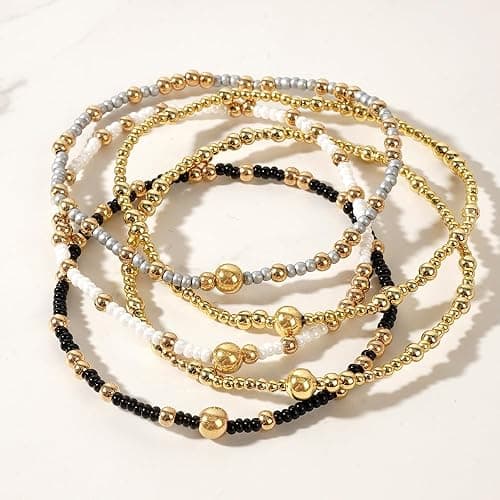 SHINUS BOHO 14K Gold Plated Beaded Bracelets Stack Set for Women,Stretch Boho Colorful Beads Ball Jewelry Friendship Summer Trendy thumbnail 4
