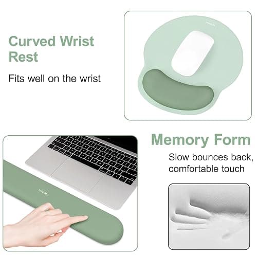 MOSISO Wrist Rest Support for Mouse Pad&Keyboard Set, Circle Curved Ergonomic Mousepad&Coaster Non-Slip Base Home/Office Pain Relief&Easy Typing Pad with Soft Cloth&Silicone Lining, Antique Green thumbnail 5