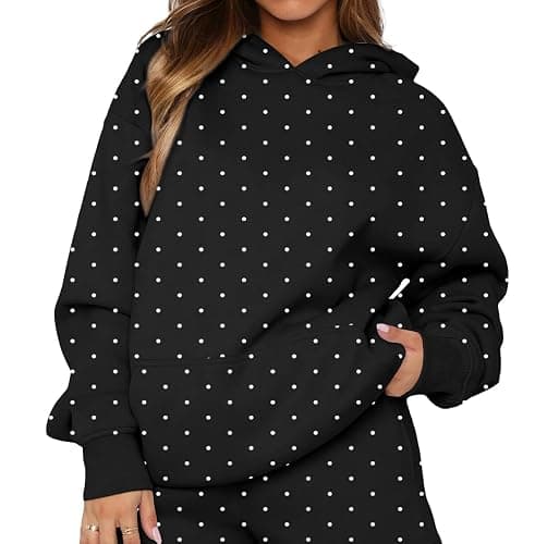 KIGRAD Women Polka Dot Graphic Oversized Fleece Y2k Hoodies Long Sleeve Hooded Sweatshirt Pullover Tops Fall Aesthetic - Image 1