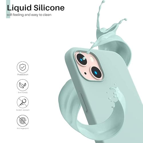 ORNARTO Compatible with iPhone 13 Case 6.1, Slim Liquid Silicone 3 Layers Full Covered Soft Gel Rubber Phone Case Protective Cover 6.1 Inch-Mint Green thumbnail 3