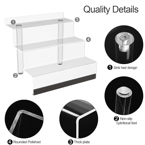 Golener 12" Acrylic Display Organizer with LED, Perfume Organizer for Women | 3-Tier Cologne Organizer for Men, Perfume Stand and Display Step Shelves Holder, Clear Riser, Figures Stand, Dessert Shelf thumbnail 7