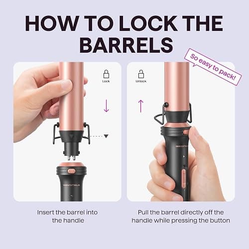 Wavytalk 5 in 1 Curling Wand Set, Dual Voltage Curling Iron Set with 5 Interchangeable Barrels Included A Thermal Brush, A Hair Crimper and 3 Ceramic Curling Wands(0.5"-1.25"), Rose Pink thumbnail 6