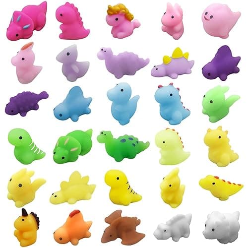Aviski 30PCS Mochi Squishy Toys, Mini Kawaii Dinosaur Squishies Soft Fidget Toys Stress Squeeze Toys Party Bags Filler for Boys Girls Birthday Gifts - Dino Mochi 30psc