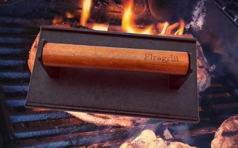 Firsgrill Burger Press 7.08" Round & 8.3”X4.3”Rectangle Heavy-Duty Cast Iron Smash Meat Steak With Wood Handle for Blackstone Camp chef Pitboss Weber Treager Griddle Grills (Round & Rectangle) thumbnail 2
