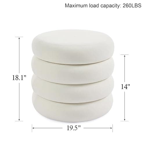 Zibeths Round Velvet Storage Ottoman with Removable Lid, Small Tufted Vanity Stool for Dorm, Modern Compact Footrest for Bedroom Entryway Lounge, White thumbnail 2