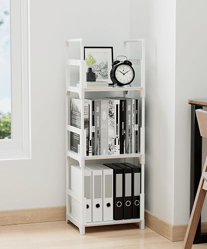 FIDUCIAL HOME 3 Tiers Small Bookshelf Book Shelf White Kids Bookcase Mini Short Book Rack Storage Organizer Easy Assemble, Sturdy thumbnail 2