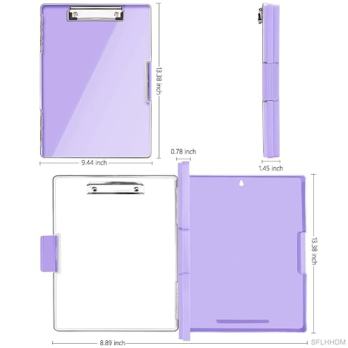 SFLHHDM Clipboard with Storage,Heavy Duty Clip Boards 8.5x11 with 2 Storage Case,Clear Visible Panel Storage Clipboards,Side Opening Nursing Clipboard Folder for Office Supplies-Light Purple thumbnail 2