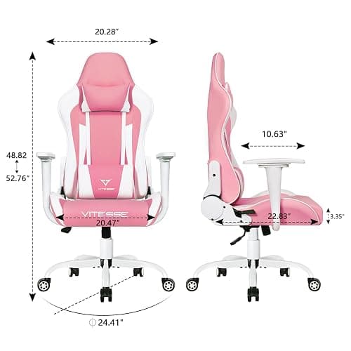 Pink Gaming Chair for Girl, Cute Kawaii Racing Office Desk Chair,Adjustable High Back Swivel Leather Game Chair with Lumbar Support and Headrest thumbnail 7