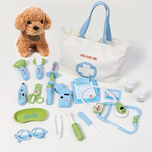 Meland Toy Doctor Kit for Kids - Pretend Play Doctor Set with Dog Toy, Carrying Bag, Stethoscope Toy & Dress Up Costume - Doctor Play Gift for Kids Toddlers Ages 3 4 5 6 Year Old for Role Play thumbnail 5