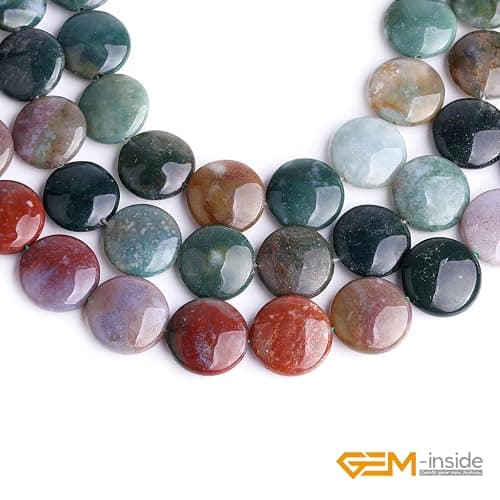 GEM-Inside Natural 20mm Coin Indian Agate Gemstone Loose Beads Energy Stone Handmade Beads for Jewelry Making Jewelry Beading Supplies for Women thumbnail 3