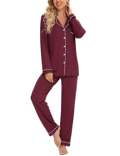 Anjue Pajamas for Women Soft Button Up Pajama Set Long Sleeve Shirt and Pajama Pants Lounge Sets S-XXL thumbnail 2