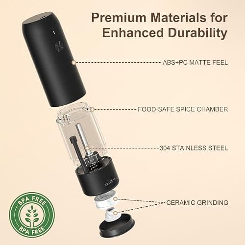 Ultrean Pepper Grinder, Rechargeable Salt and Pepper Grinder with 6 Adjustable Coarseness, LED Light, Automatic Grinder for Kitchen, Home and Kitchen Appliances Birthday Gifts for Women, Black thumbnail 5