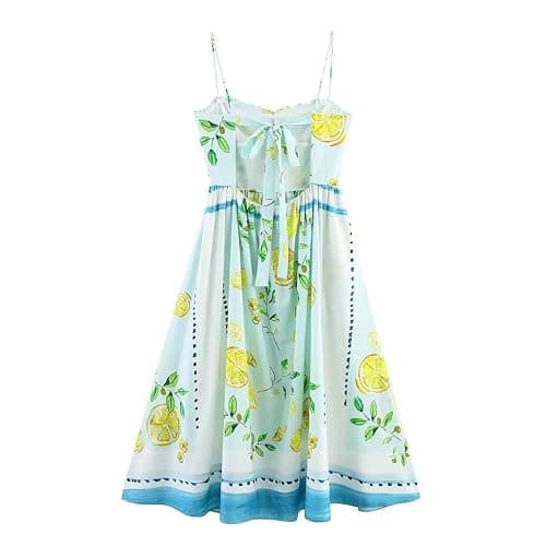 Lemon Print Backless Spaghetti Strap Ankle-Length A-Line Dress Women thumbnail 2