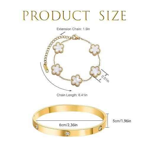 TENGWA 18k Vergoldet Schmuck Schmuck Gold Wasserfest 17+5 cm Kleeblatt Armband Weißer Glücksklee Geschenk zum Geburtstag Jahrestag Valentinstag Muttertag Oder Neujahr thumbnail 2