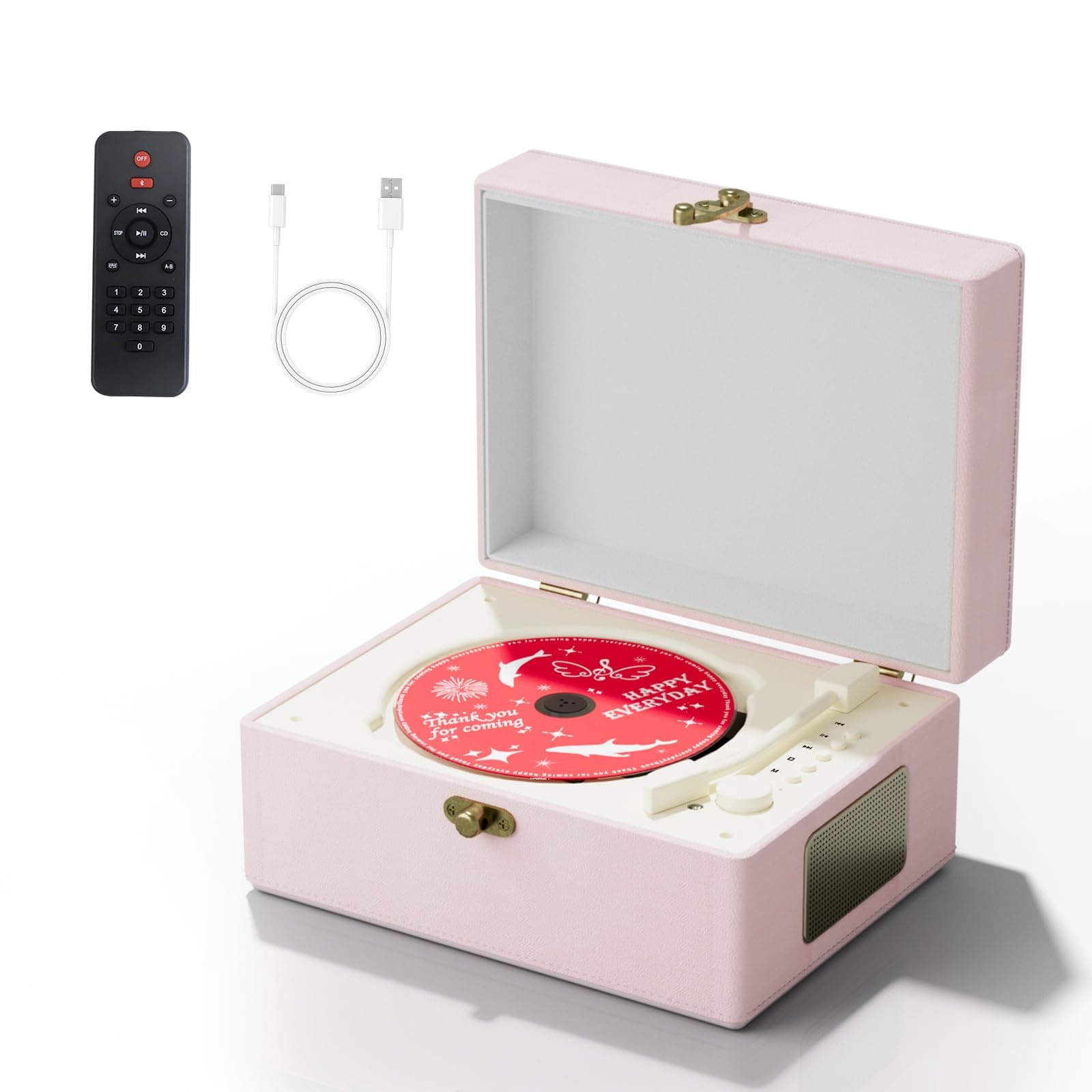 Yintiny Time Music Box CD Player With Speakers For Home (pink) - Image 1