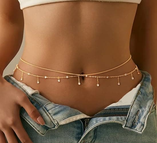 CHESKY Waist Chain for Women, Dainty 14k Gold Plated Waist Beads Gold Chain Belt for Womens Simple Body Chain Jewelry for Womens Belly Chain Y2k Belt Accessories Gold Jewelry for Women Gifts thumbnail 2