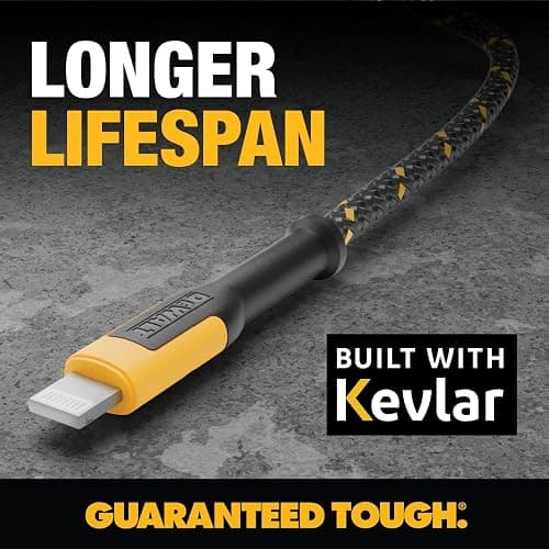 DEWALT Heavy Duty USB to Lightning Cable [Apple MFi Certified] Durable iPhone Charger, Lightning Cables, Fast Charging iPhone Charger Cord Compatible w/iPhones 14/13/12/11 Pro Max iPad AirPods, 10FT thumbnail 3