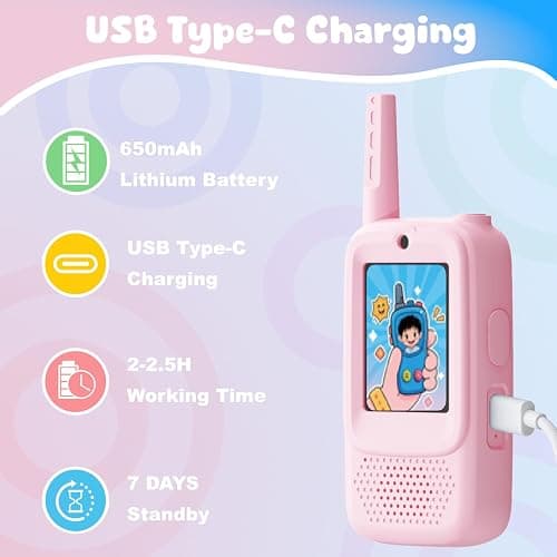 Video Walkie Talkies for Kids, 2 Pack Rechargeable Walkie Talkies with Screen, Indoor Outdoor Toy for 3 4 5 6 7 8 9 10 Year Old Girl, Christmas Birthday Gifts for Girls Age 3-12 (Pink) thumbnail 5