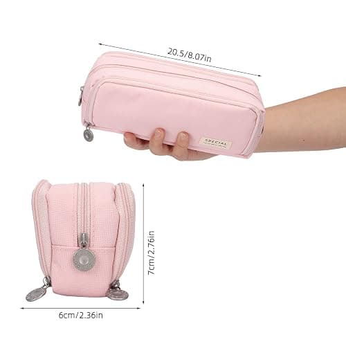 Pencil Case Pink, Pen Case for Adult with Double Zippers Closure, Stationery Supplies Cute Pen Pouch with Compartments for Middle High School Student Kids Boy Girl Teen Adult (Pink) thumbnail 3