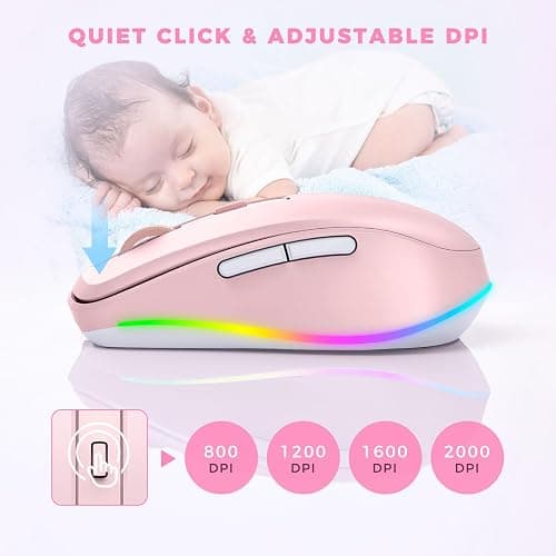 PEIOUS Mouse for Laptop, Wireless Mouse Jiggler - LED Wireless Mice with Build-in Mouse Jiggler Mover, Rechargeable Moving Mouse for Laptop Undetectable Keeps Computer Awake - Pink thumbnail 5