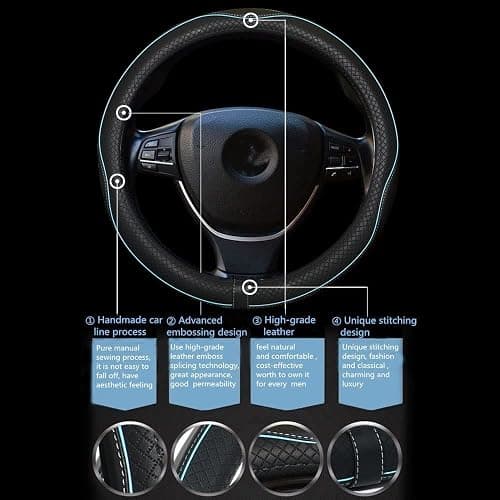 Car Steering Wheel Cover,Anti-Slip, Safety, Soft, Breathable,Heavy Duty, Thick,Full Surround,Sports Style (Black with Light Blue Line) thumbnail 4