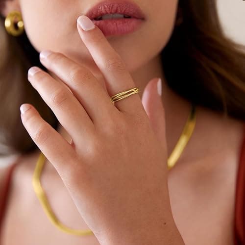 PAVOI 14K Plated Interlocked Rolling Anxiety Fidget Ring for Women and Men - Stacking Gold Ring thumbnail 2
