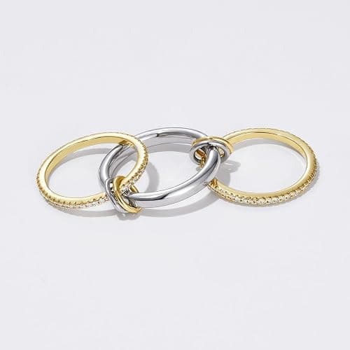 KissYan Stackable Rings for Women, 14k Gold Plated Interlocked Multi Ring Set Dainty Pave CZ Stylish Fashion Two-Toned Mixed Metals Stacking Jewelry Trendy Statement Choice thumbnail 5