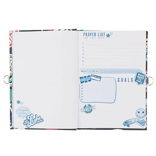 Secret Diary with Lock/Keys, Boys Interactive Christian Blue Journal with Writing Prompts Teen, Tween Be Strong Joshua 1:9 Bible Verse thumbnail 5