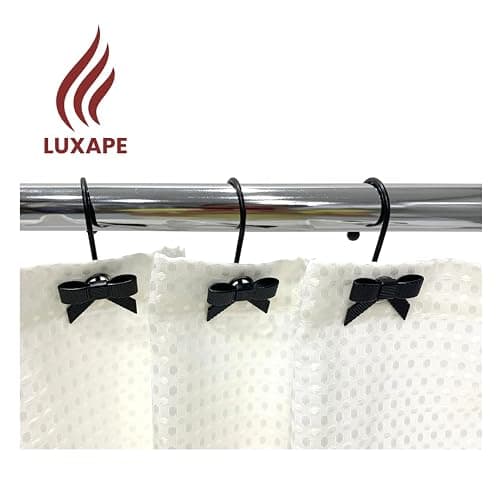 12PCS Decorative Bow Shower Curtain Hooks, Bow Knot Curtain Hooks Shower Rings for Bathroom Room Nursery Art Decors (Bow Knot) (Black) - Black thumbnail 9