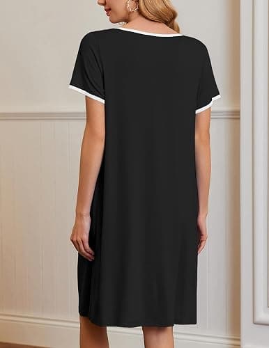 Ekouaer Moo Moos for Women Short Sleeve House Dresses with Pockets Pleated Mumu Dress Soft Nightgowns S-XXXL thumbnail 5