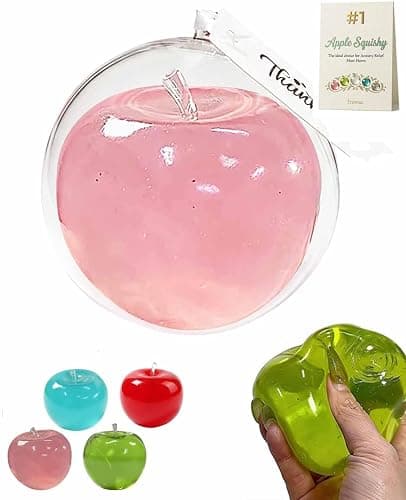 Apple Squishy, 3.15in Clear Cute Fruit Stress Balls, Soft Novelty Squeeze Toys Glass Gloss Semi-Transparent,Fun Handmade Silicon Squishies Sticky for Anxiety Relief & Focus(Pink) - Image 1