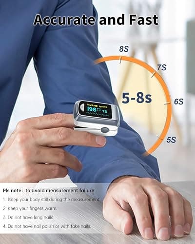 Fingertip Pulse Oximeter Blood Oxygen Saturation Monitor Pulse Ox, Heart Rate and Fast Spo2 Reading Oxygen Meter with OLED Screen Included Lanyard and 2 X AAA Batteries thumbnail 3