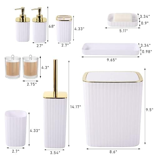 XLHOMO Bathroom Accessories Set - Gorgeous Bathroom Set, 10PC White Bathroom Accessory Set, Toilet Brush, Trash Can, Qtip Holder Dispenser & Soap Dispenser thumbnail 3