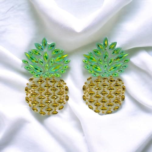 Sasswear Pineapple Jeweled Nipple Pasties, Pasties for Women, Crystal Rhinestone Nipple Cover Pasties for Festivals and Raves, Pasties for Swingers Gold thumbnail 5