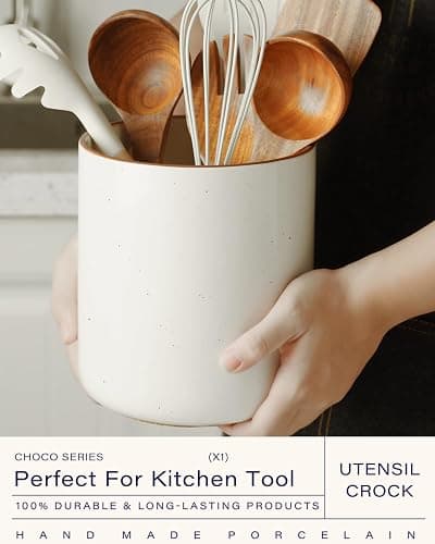 getstar Large Utensil Holder for Kitchen Counter,7.2" Vintage Ceramic Utensils Crocks Utensil Organizer for Spatula Farmhouse Kitchen Decor thumbnail 4