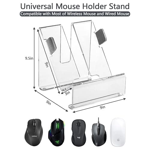 CaSZLUTION Acrylic Mouse Holder Stand, Desktop Vertical Mount Stand Base | Universal PC Gaming Mouse Organizer, Stable Storage Holder for Wired Wireless Mouse, Display & Space Saving Design, Clear thumbnail 2