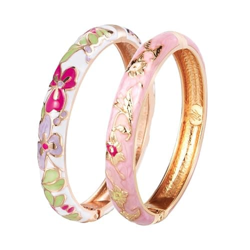 UJOY Classic Cloisonne Bracelets Enamel Jewelry Plated Bamboo Flower Cuff Metal Bangle for Women Gift Box - Image 1