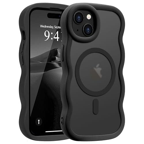 Pepmune for iPhone 15 Case, Curly Wavy Frame Hard Translucent Matte Clear Back Cover for Women Men Compatible with Magsafe TPU Bumper Shockproof Drop Protection Phone Case for iPhone 15, Black - Image 1