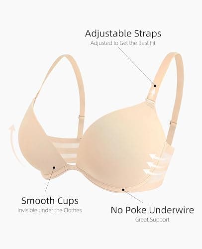Upushall Push Up Padded Bra Plunge T-Shirt Bras for Women Add 2 Cup Sizes thumbnail 6