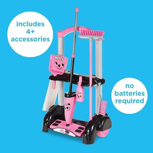 Casdon Henry & Hetty Toys - Hetty Cleaning Trolley - Pink Hetty-Inspired Toy Playset with Mop, Brushes, Dustpan, & Accessories - Kids Cleaning Trolley Set - For Children Aged 3+ thumbnail 3
