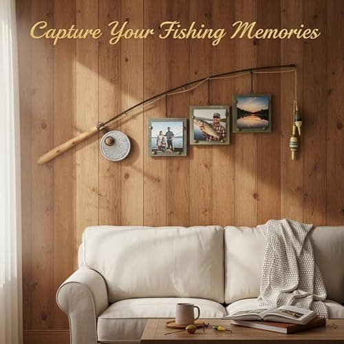 Young's Inc Wood Fishing Pole Triple Photo Frame – Rustic Lake House Wall Fish Decor with Hanging 4x4 Frames, Lodge & Woodland Cabin Accent for Fishermen, Outdoor Enthusiasts, and Family Memories thumbnail 6