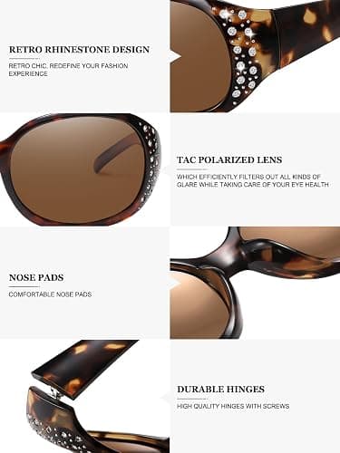 Wzerry Polarized Sunglasses for Women, Rhinestone Wrap Around Sunglasses Trendy Bling Sunglasses UV400 Protection for Driving thumbnail 4