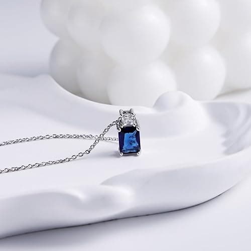 Rectangle Cubic Zirconia Pendant Necklace for Women Silver Birthstone Jewelry Gemstone Necklace Gift thumbnail 5