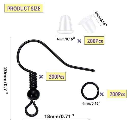 600Pcs Hypoallergenic Black Earring Hooks, Making Kit With Backs and Jump Rings for Jewelry Making Supplies (Black) thumbnail 3